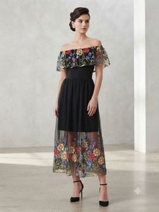 Elegant Black Embroidered Off-Shoulder Gown