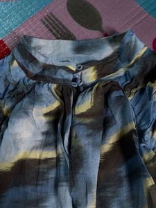 Blue Abstract Print Bell Sleeve Top