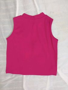 Hot Pink Sleeveless Mock Neck Top