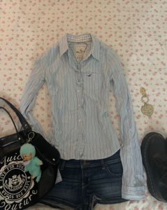 Hollister Light Blue Striped Button-Up Shirt