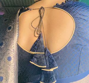 Elegant Blue Saree with Gold Brocade