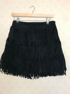 Faux Seude Fringed Y2K tiered Mini Skirt