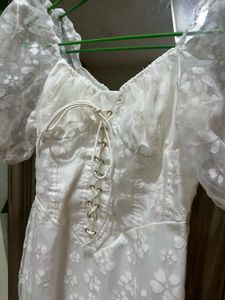 White Corset Floral Puff Sleeve Dress