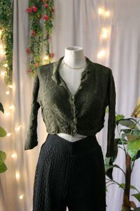 Olive Green Knit Cropped Cardigan