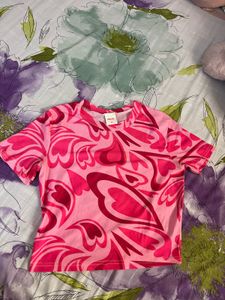 Y2K Aesthetic Pink Heart Print Crop Top