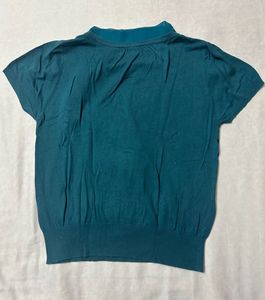 Teal Polka Dot Knit Top with Bow