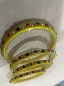 Yellow Lemon shade Bangles with Rhinestones