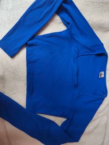 Blue Ribbed Square Neck Top