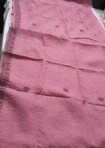 Pink Chikankari Floral Paisley Cotton Saree