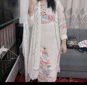 Embroidered Cream Kurta Set with Dupatta