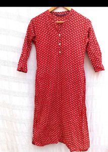 Red Printed Cotton Kurta