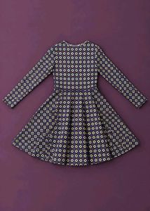 BLUE &amp; MUSTARD GEOMETRIC PRINT FLARED DRESS
