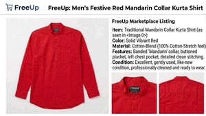 Men's Festive Red Mandarin Collar Kurta Shirt
