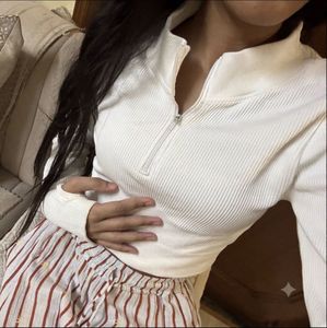 Ribbed Zip-Up Long Sleeve Top
