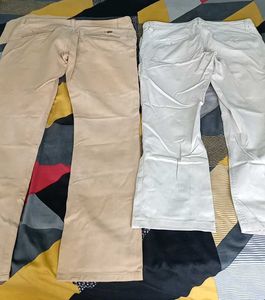 Chic Beige &amp; Off-White Trousers (2 Pairs)