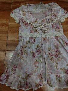 Sheer Floral Lace Trim Front Slit Open Top