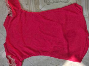 Vibrant Pink Lace Sleeve long top