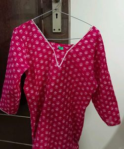 Vibrant Pink Printed Shirt Kurti