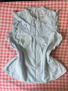Light Blue Striped Peasant Top