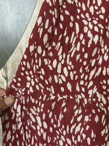Maroon Printed V-Neck Dress