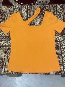 Orange Cut-Out Neck T-Shirt