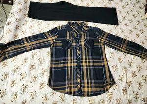 Women Stylish Plaid Shirt with Black Pants Set🖤✨