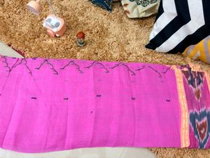 Tant Vibrant Pink Saree with Ikat Border