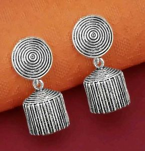 Boho Silver Jhumka Earrings