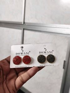 Dhwani Stud Earrings - Red & Black combo
