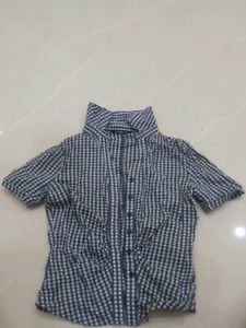 Blue Gingham Button-Up Shirt