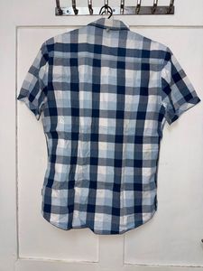 Men's Blue Checkered Short Sleeve Shirt