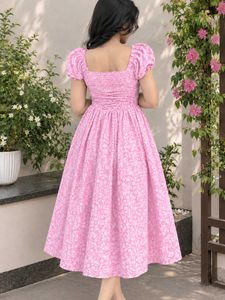 🌸 New Pink Floral Puff Sleeve Midi Dress
