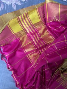 Pink Silk Saree with Gold Border