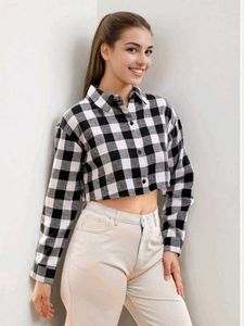 Cropped Black & White Plaid Shirt