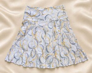 White A-line Skirt with Swirl Print