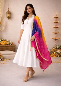 Beautiful White Coloured Frock Suit Set - 2 Piece