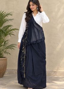 Elegant Navy Blue Capr with Golden Embellishments