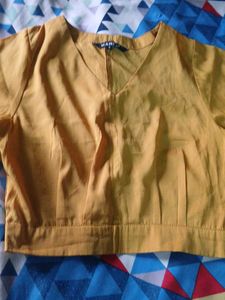 Mustard Yellow V-Neck Cropped Top