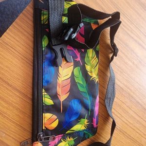 Vibrant Feather Print Waist Bag