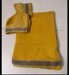 Golden Mustard Yellow Saree with border