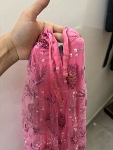 Pink Embroidered and wire work Skirt