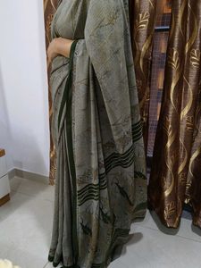 Stylish Grey Printed Saree