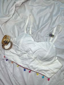 White Crop Top with Colourful Shells