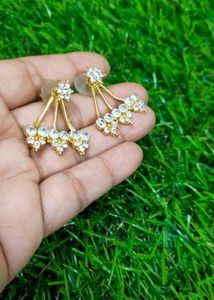 Gold Plated American Diamond Ear Jacket Earrings |