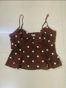 H&amp;M Brown Polka Dot Peplum Strappy Top
