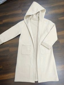White Over Coat With Hoddie