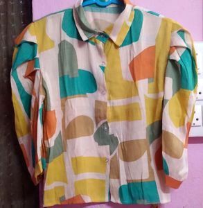 Muticolour Puffy Sleeves Crop Top.