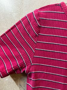 Pink Striped Ribbed Tee