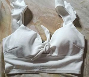 White Tie-Front Crop Top with Ruffle Sleeves