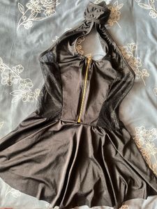 Black Faux Leather Halter Dress (lingerie)